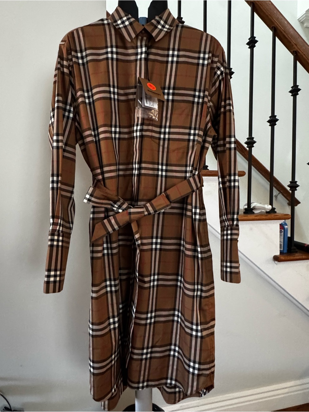 Burberry Brown Plaid Long-Sleeve Shirt Dress
